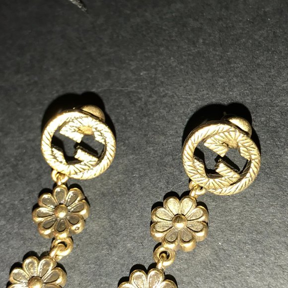 Gucci GG Marmont Pink Daisy Drop Earrings Silver 925 Aged Gold Finish GORGEOUS! - Picture 4 of 16